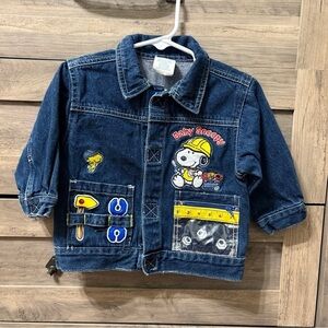 VINTAGE PRE OWNED PEANUTS BABY SNOOPY CONSTRUCTION DENIM JACKET 18 MONTHS